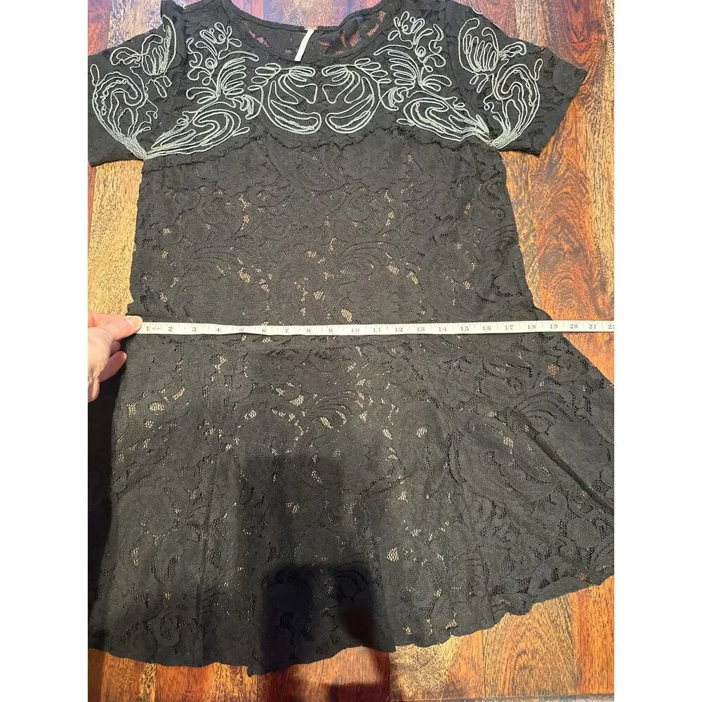 Free People Black Sheer Lace Mini Dress - Size Small